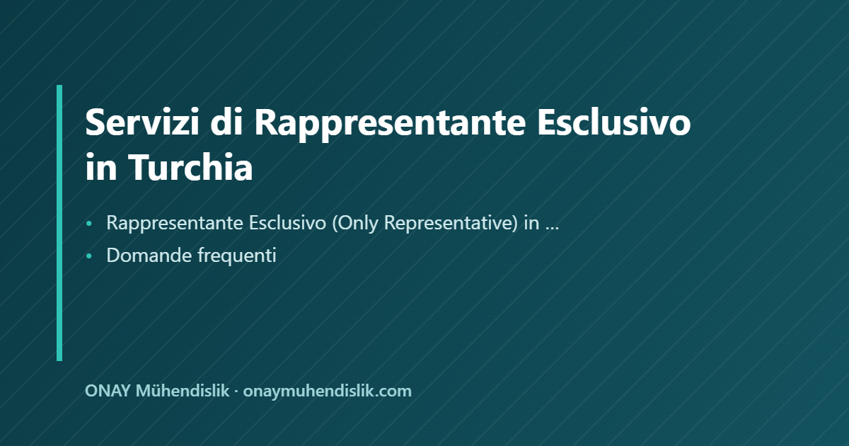 Rappresentante Esclusivo in Turchia — ONAY Mühendislik